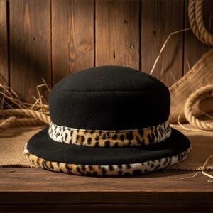 Shred Alert Stylish Black Leopard Trim Bucket Soft Chic Fleece Hat